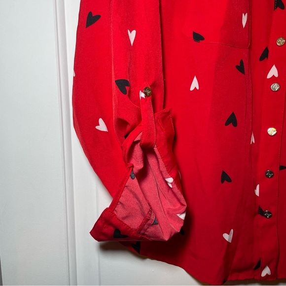 Adrienne Vittadini Woman’s Red Heart Blouse Size Small NEW Collared - Picture 4 of 9